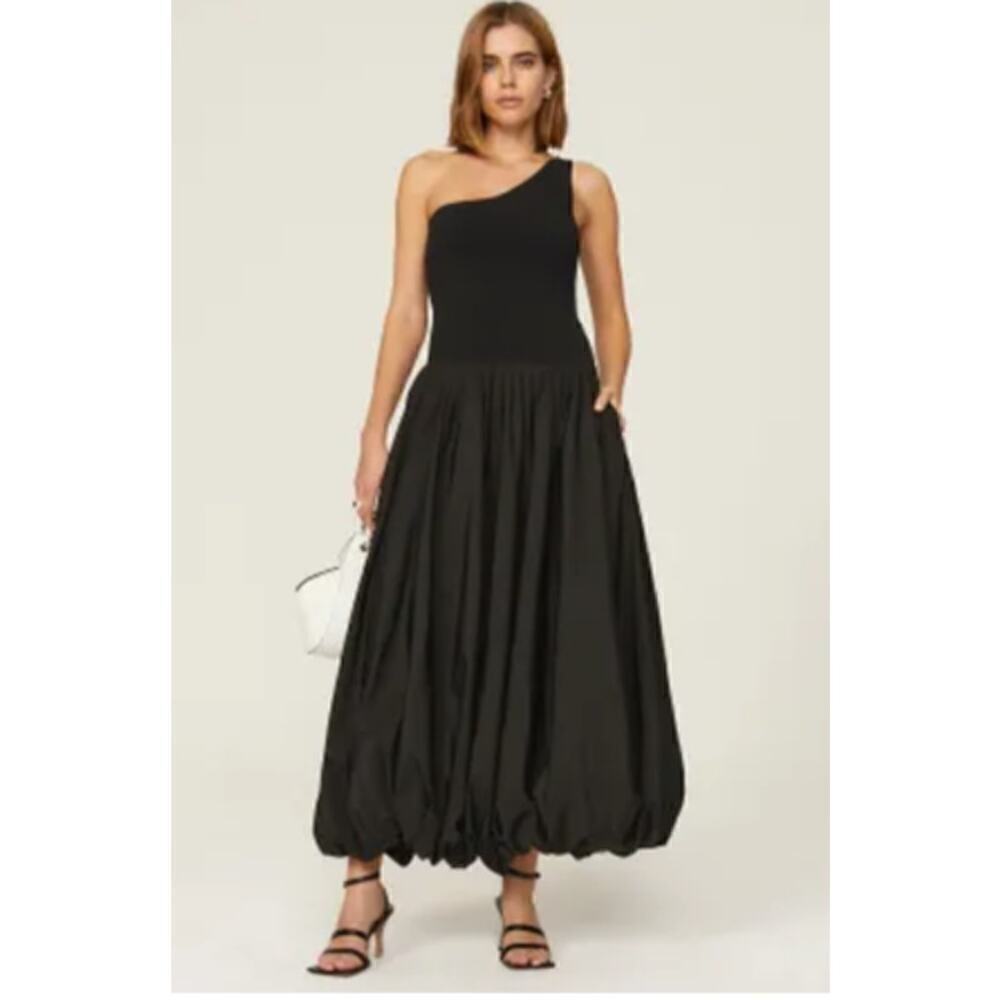 Derek Lam 10 Crosby Dune Balloon Dress One Shoulder Midi Black L